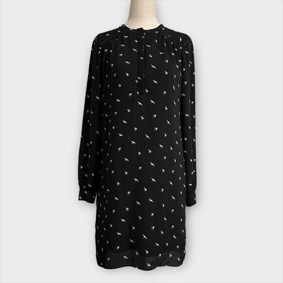 Banana Republic Shift Dress Charcoal Gray Sheer Lined Bird Pattern Women's XS - Picture 5 of 12